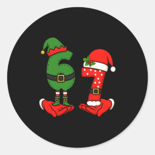 Pegatina Redonda Divertido Seis Siete 67 Meme 6 7 Navidad Elfo Mano