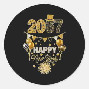 Pegatina Redonda Divertido Seis Siete 67 Meme Feliz Año Nuevo 