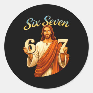 Pegatina Redonda Divertido Seis Siete 6 7 Meme Jesús Cristiano Homb