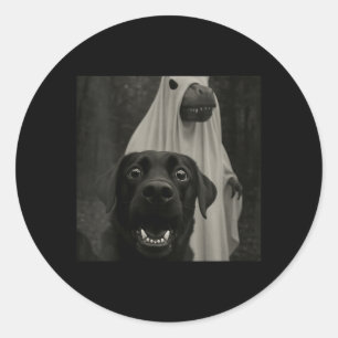 Pegatina Redonda Divertido selfie de Halloween de mujer con labrado