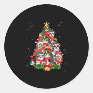 Pegatina Redonda Divertido Shih Tzu Árbol de Navidad Perro amante N