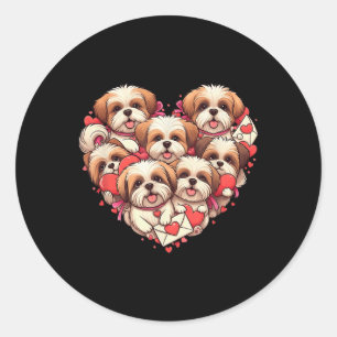 Pegatina Redonda Divertido Shih Tzu Heart Valentine Shih Tzu