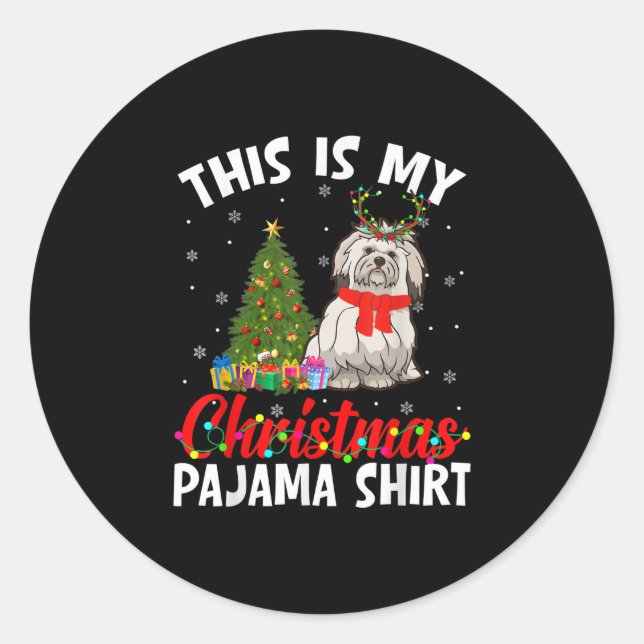 Pegatina Redonda Divertido Shih Tzu Xmas Pajama Gift Dog Dad Mom . (Anverso)
