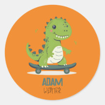 Divertido Skateboarding Dinosaur Con Nombre Para N
