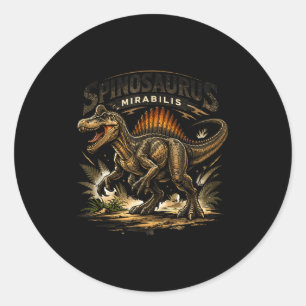 Pegatina Redonda Divertido spinosaurus retro dinosaurio spinosaurus