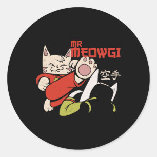Pegatina Redonda Divertido Sr Meowgi Karate Cat Meow Design Hombres