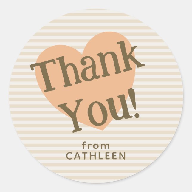 Pegatina Redonda Divertido Stripes Beige Ivory Heart - Gracias Pega (Anverso)