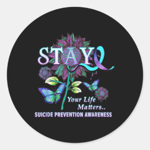 Pegatina Redonda Divertido Suicidio Prevención Conciencia Permanece