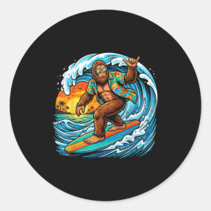 Pegatina Redonda Divertido surf hawaii verano playa ola de surf