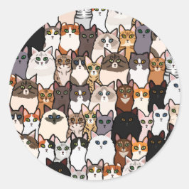 Pegatina Redonda Divertido Tantos Gatos y Gatitos Collage