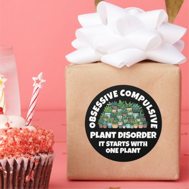Pegatina Redonda Divertido trastorno obsesivo de la planta (Fiesta)