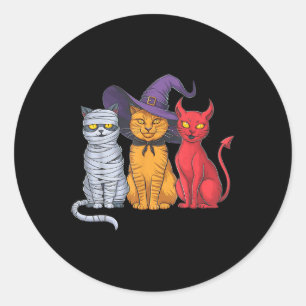 Pegatina Redonda Divertido trío de gato de Halloween disfraz bruja 