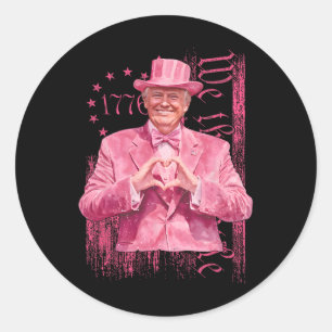 Pegatina Redonda Divertido Trump 45 47 Presidente Traje Rosa Corazó
