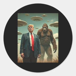 Pegatina Redonda Divertido Trump Bigfoot Ovni Encuentro Alienígena