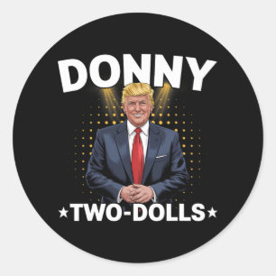 Pegatina Redonda Divertido Trump Donando Dos Muñecas A Dos Muñecas 