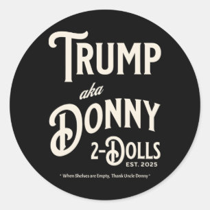 Pegatina Redonda Divertido Trump Donando Dos Muñecas A Dos Muñecas 