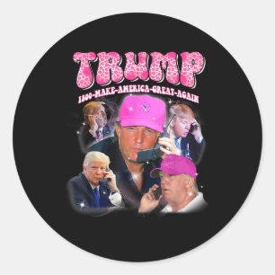 Pegatina Redonda Divertido Trump me extraña rosa y Trump 2024 se ll