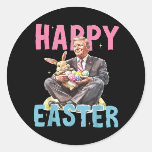 Pegatina Redonda Divertido Trump Pascua con huevos de conejo feliz