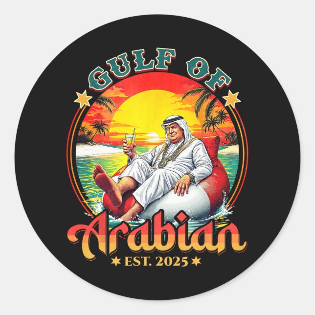 Pegatina Redonda Divertido Trump Shirt Golfo De Arabian Este 2025 D (Anverso)
