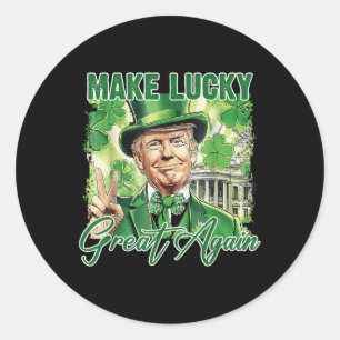 Pegatina Redonda Divertido Trump Stpatrick Day hace que la suerte v
