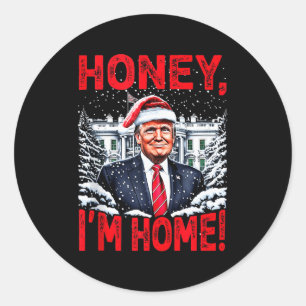 Pegatina Redonda Divertido Trump Xmas Cielo Estoy en Casa Donald Tr