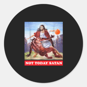 Pegatina Redonda Divertido Vintage Jesús Vs Satanás Esqueleto - No