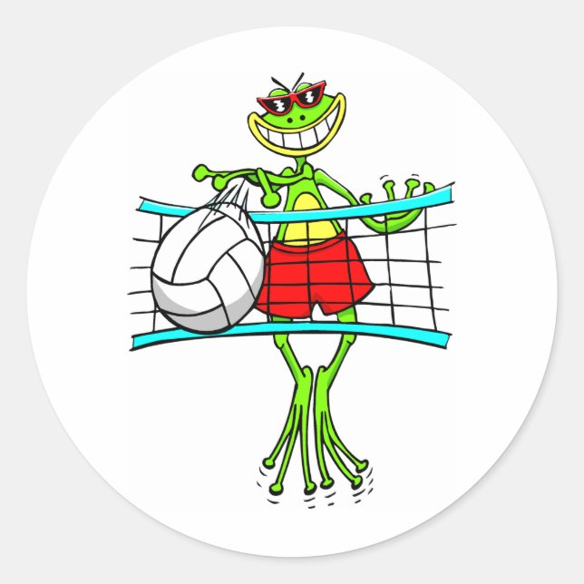 Pegatina Redonda Divertido voleibol (Anverso)