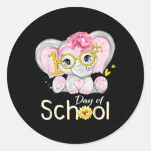 Pegatina Redonda Divertidos 100 días de Elefante de Camisa Escolar