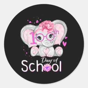 Pegatina Redonda Divertidos 100 días de Elefante de Camisa Escolar