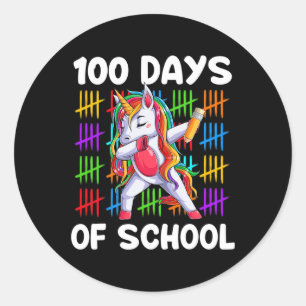 Pegatina Redonda Divertidos 100 días de escuela 100 días de Unicorn