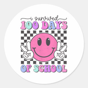 Pegatina Redonda Divertidos 100 Días De Escuelas Sonrisas Maestro C