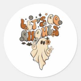Pegatina Redonda Divertidos Lindos Vamos Ghouls Halloween Otoño 