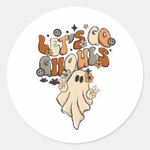 Pegatina Redonda Divertidos Lindos Vamos Ghouls Halloween Otoño