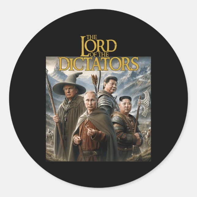 Pegatina Redonda Divertidos Lord Dictadores contra Putin Trump Kim  (Anverso)