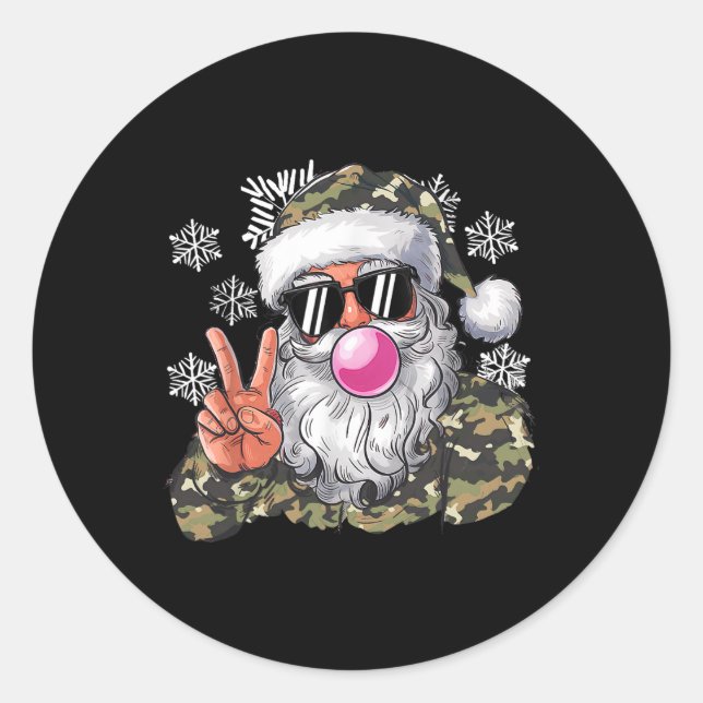 Pegatina Redonda Divertidos Navidades Camouflage Camo Santa Hello H (Anverso)