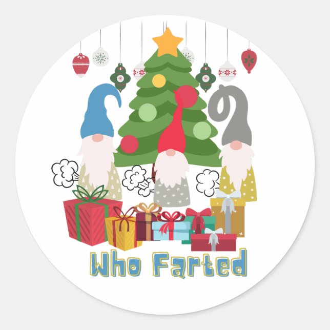Pegatina Redonda Divertidos Navidades de Farting Elves (Anverso)