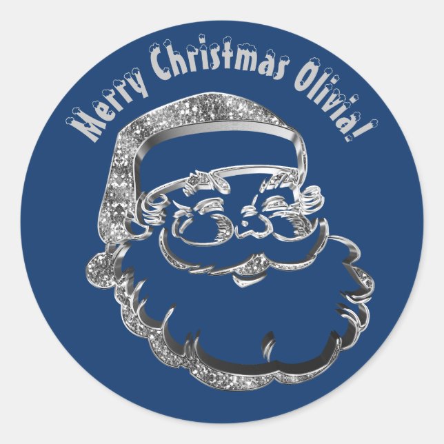 Pegatina Redonda Divertidos Navidades de Santa Claus Blue Silver Gr (Anverso)