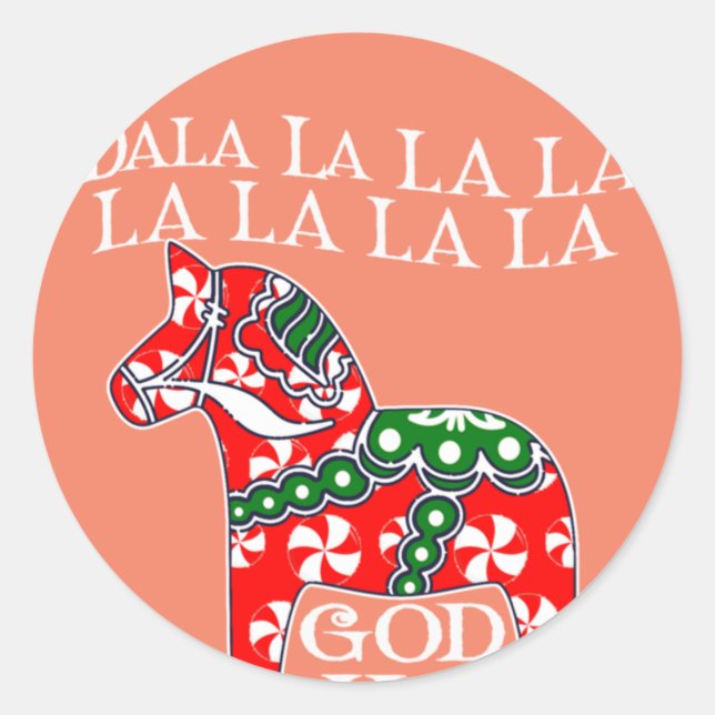 Pegatina Redonda Divertidos Navidades suecos Dios Jul Dala Horse Da (Anverso)