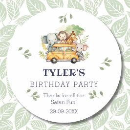 Pegatina Redonda Divertidos niños Safari Jungle Cumpleaños Gracias