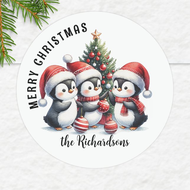 Pegatina Redonda Divertidos pingüinos Personalizado Familia Feliz N (Subido por el creador)