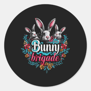 Pegatina Redonda Divertidos tópicos gráficos de Bunny Brigade Holid