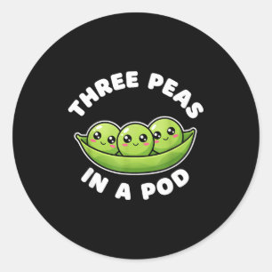 Pegatina Redonda Divertidos Tres Guisantes En Un D Cute Kawaii 