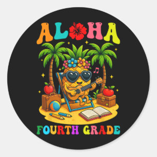 Pegatina Redonda Diviértete Aloha Estudiante de 4to Grado Primer Dí