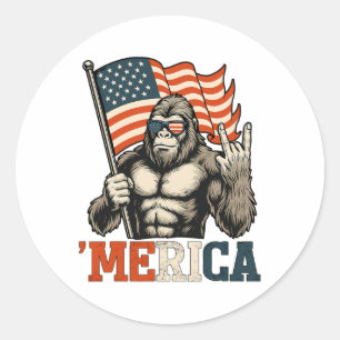 Pegatina Redonda Diviértete Bigfoot Merica Roca Usa Bandera Patriót