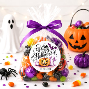 Pegatina Redonda Diviértete Calabaza Fantasmas Murciélago Favor de 
