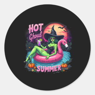 Pegatina Redonda Diviértete Caluroso Ghoul Verano Summerween Vibes 