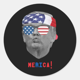 Pegatina Redonda Diviértete Cara de Trump Vintage Merica Bandera de