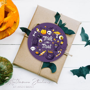 Pegatina Redonda Diviértete con Truco o Trato Niños Halloween