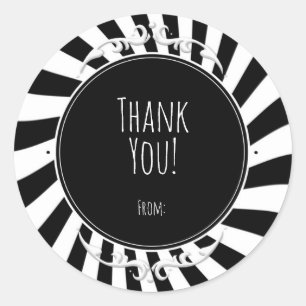 Pegatina Redonda Diviértete de Blanco y Negro Rayas Caprichosas Fie