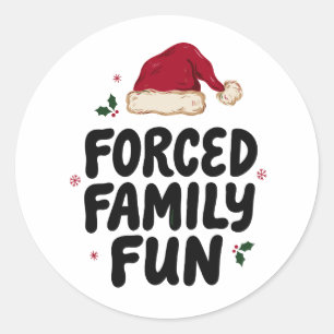 Pegatina Redonda Diviértete Familiar Forzado Gorro de Navidad Santa